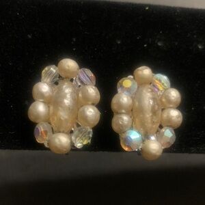 Vintage Aurora Borealis oval clip earrings